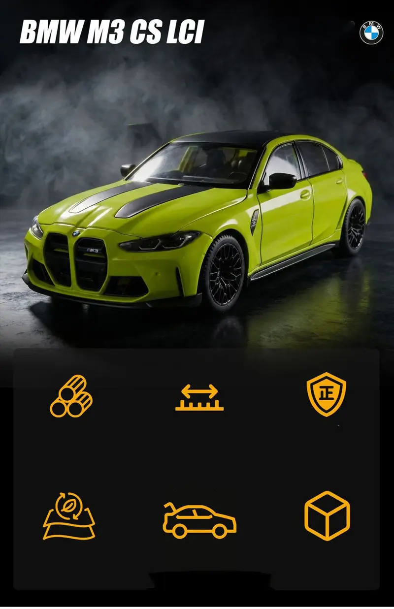 1:24 BMW M3 G80 Coupe Alloy Sports Car Model Diecasts Metal Racing Car Vehicles Model High Simulation Sound and Light Kids Gifts