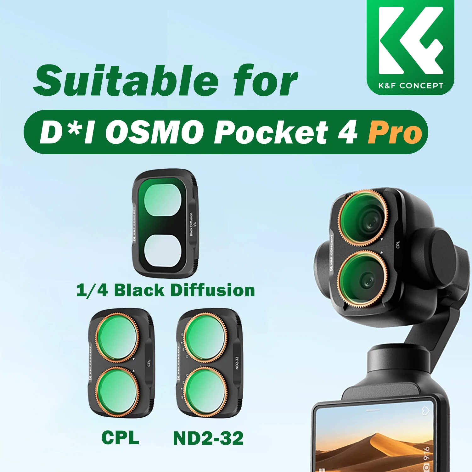K&F Concept ND Filter for DJI OSMO Pocket 4 Pro ND2-32 ND32-512 CPL Filter 1/4 Black Mist Filter OSMO 4P Action Camera Filter