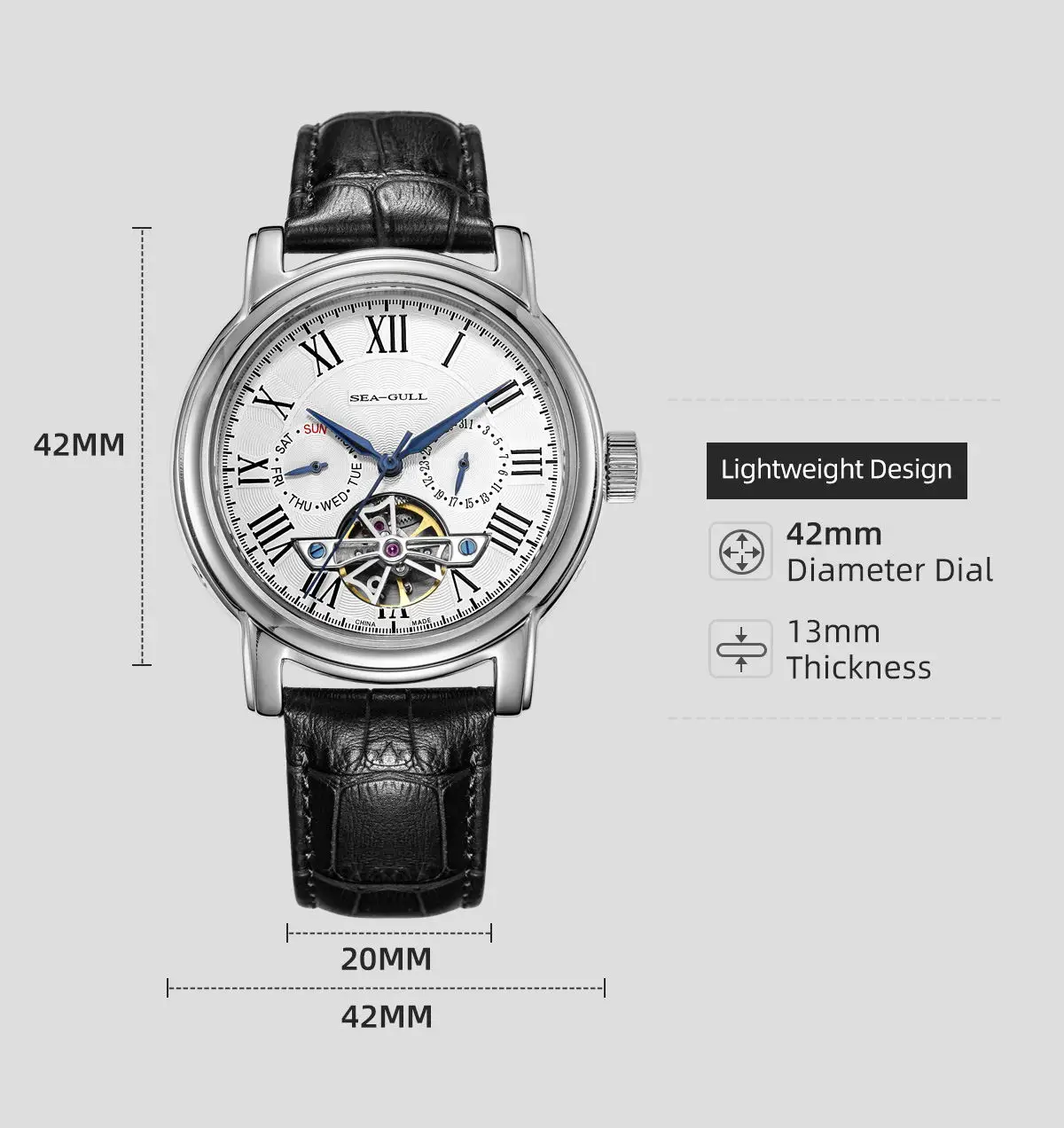 2026 New Seagull Men's Watch Automatic Mechanical Wristwatch Multi-Function Hollow Flywheel Business Simple Watch D819.622