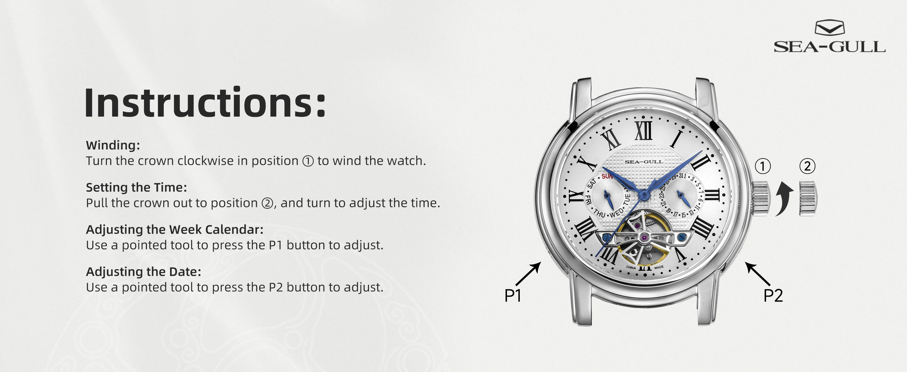 2026 New Seagull Men's Watch Automatic Mechanical Wristwatch Multi-Function Hollow Flywheel Business Simple Watch D819.622