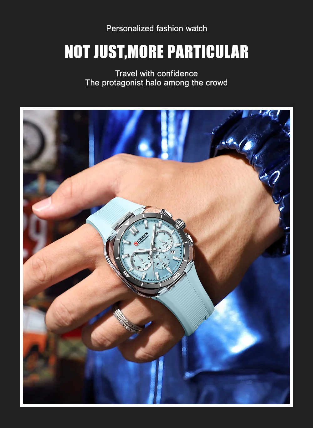 CURREN 8502 Brand New Quartz Watches for Men Chronograph Calendar Luminous Sport 30M Waterproof Silicone Strap Mens Wristwatch