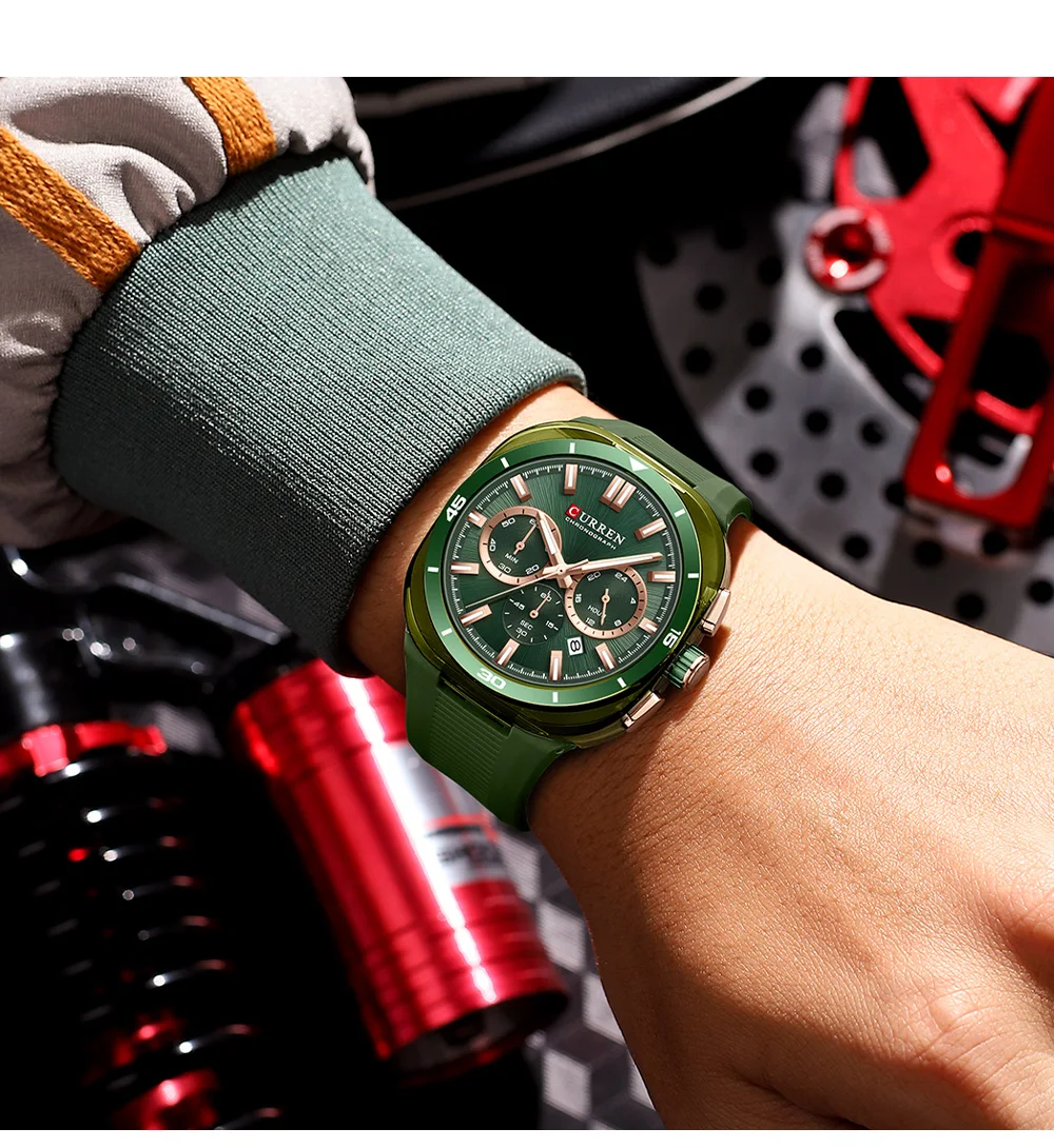 CURREN 8502 Brand New Quartz Watches for Men Chronograph Calendar Luminous Sport 30M Waterproof Silicone Strap Mens Wristwatch
