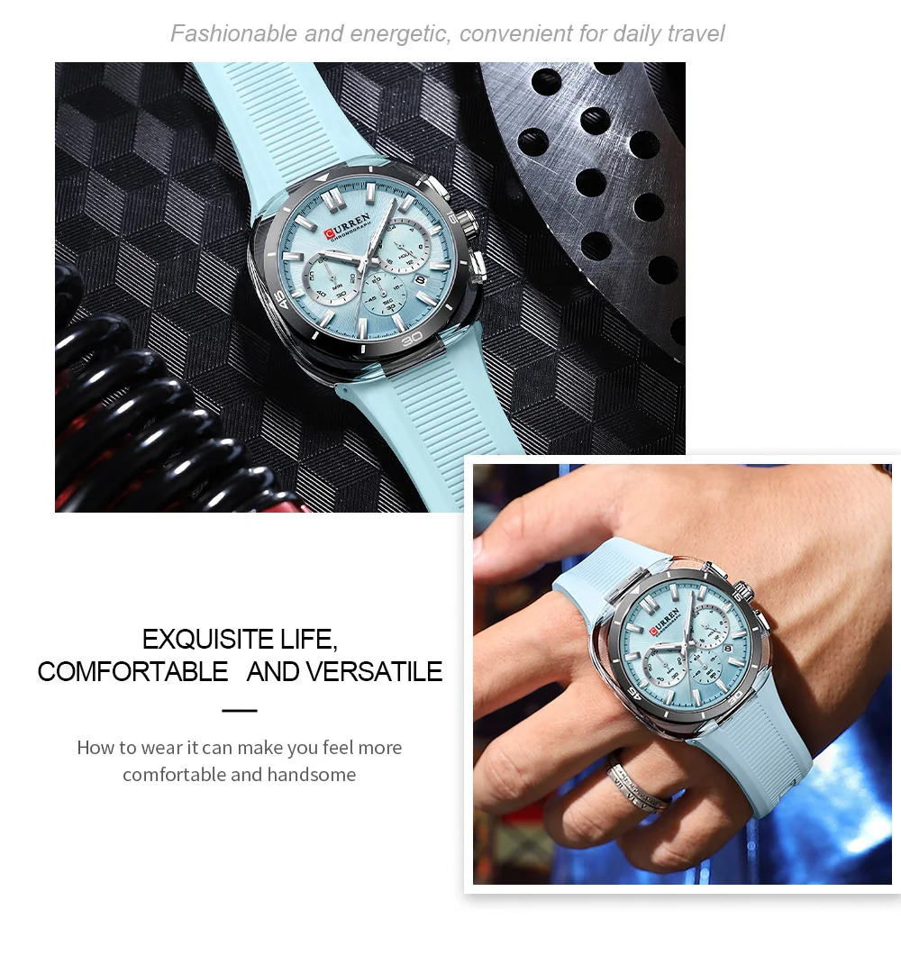 CURREN 8502 Brand New Quartz Watches for Men Chronograph Calendar Luminous Sport 30M Waterproof Silicone Strap Mens Wristwatch