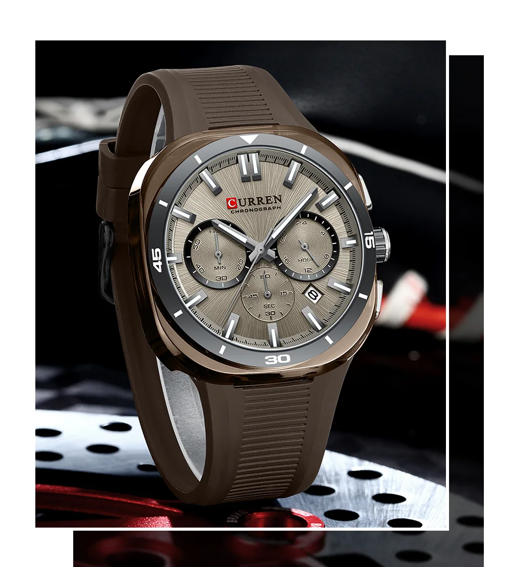 CURREN 8502 Brand New Quartz Watches for Men Chronograph Calendar Luminous Sport 30M Waterproof Silicone Strap Mens Wristwatch