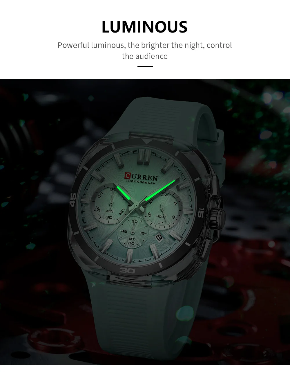 CURREN 8502 Brand New Quartz Watches for Men Chronograph Calendar Luminous Sport 30M Waterproof Silicone Strap Mens Wristwatch