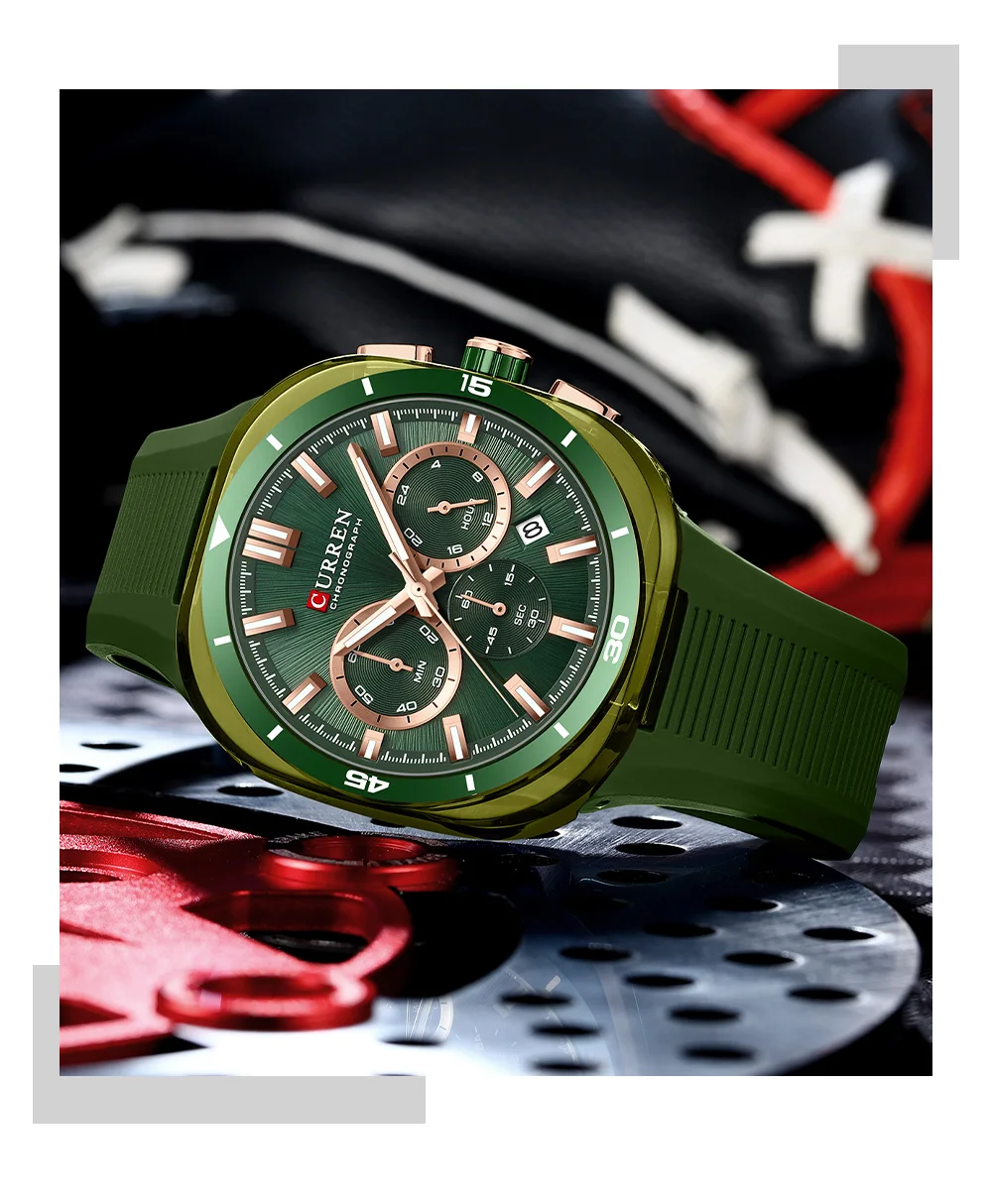 CURREN 8502 Brand New Quartz Watches for Men Chronograph Calendar Luminous Sport 30M Waterproof Silicone Strap Mens Wristwatch