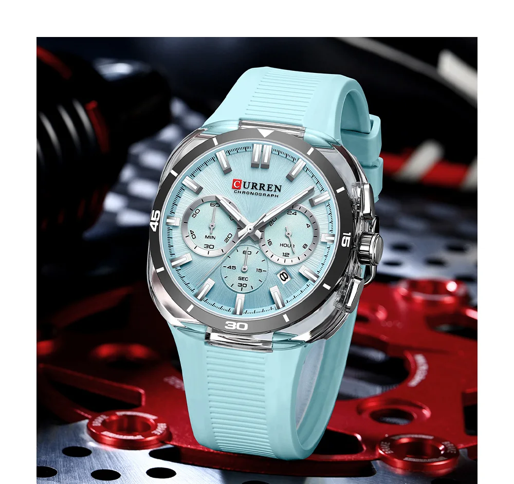 CURREN 8502 Brand New Quartz Watches for Men Chronograph Calendar Luminous Sport 30M Waterproof Silicone Strap Mens Wristwatch
