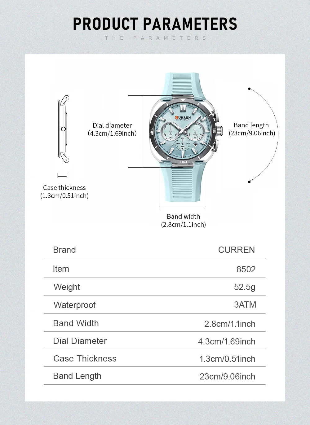 CURREN 8502 Brand New Quartz Watches for Men Chronograph Calendar Luminous Sport 30M Waterproof Silicone Strap Mens Wristwatch