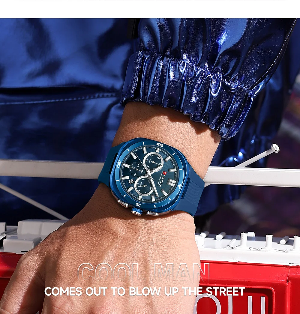 CURREN 8502 Brand New Quartz Watches for Men Chronograph Calendar Luminous Sport 30M Waterproof Silicone Strap Mens Wristwatch