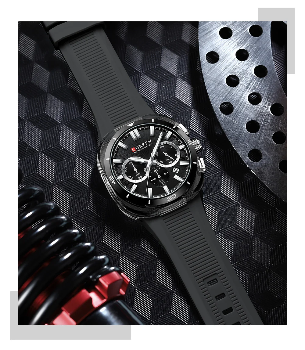 CURREN 8502 Brand New Quartz Watches for Men Chronograph Calendar Luminous Sport 30M Waterproof Silicone Strap Mens Wristwatch