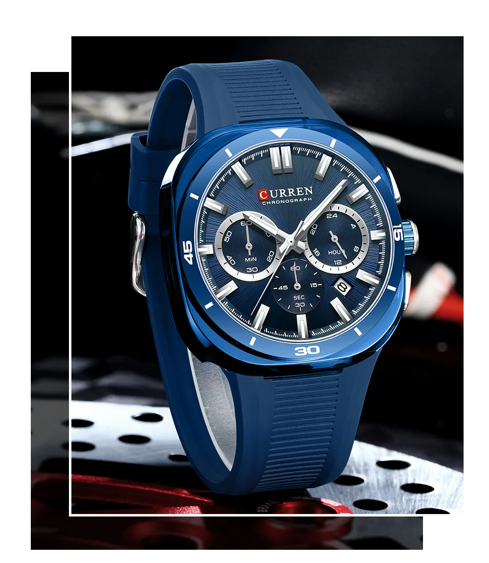 CURREN 8502 Brand New Quartz Watches for Men Chronograph Calendar Luminous Sport 30M Waterproof Silicone Strap Mens Wristwatch