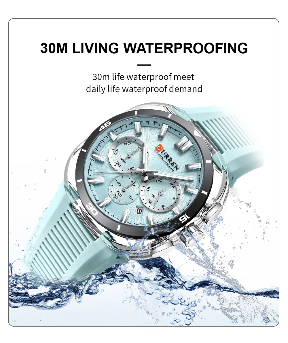 CURREN 8502 Brand New Quartz Watches for Men Chronograph Calendar Luminous Sport 30M Waterproof Silicone Strap Mens Wristwatch