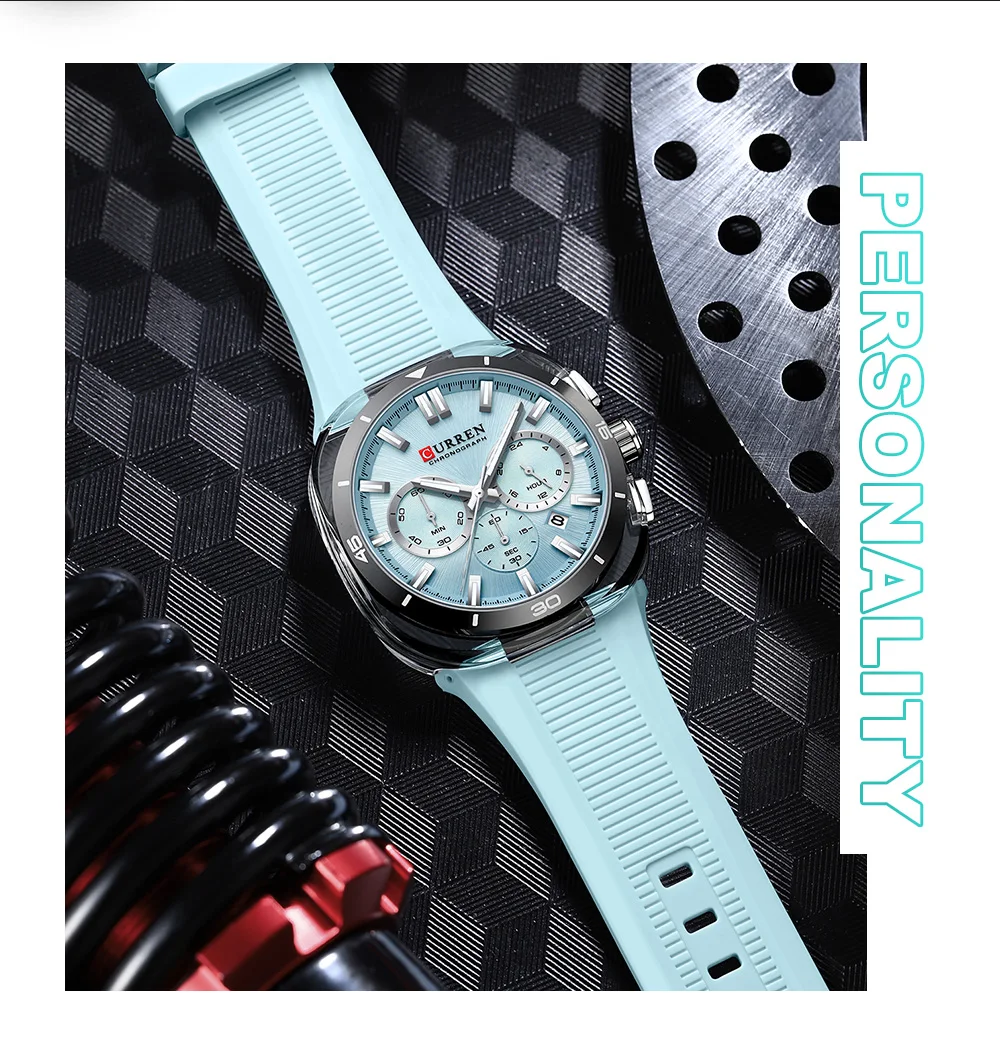 CURREN 8502 Brand New Quartz Watches for Men Chronograph Calendar Luminous Sport 30M Waterproof Silicone Strap Mens Wristwatch