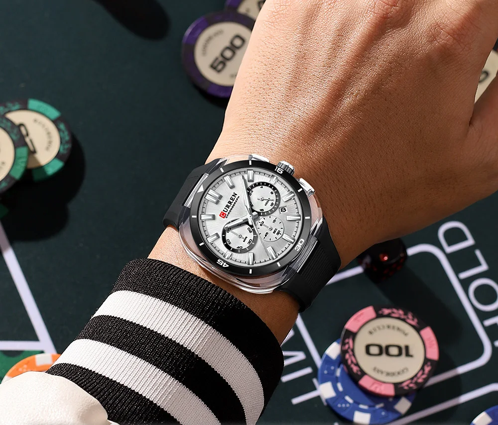 CURREN 8502 Brand New Quartz Watches for Men Chronograph Calendar Luminous Sport 30M Waterproof Silicone Strap Mens Wristwatch