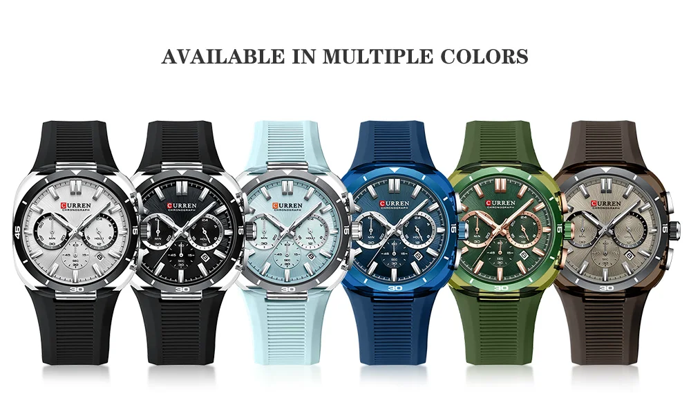 CURREN 8502 Brand New Quartz Watches for Men Chronograph Calendar Luminous Sport 30M Waterproof Silicone Strap Mens Wristwatch