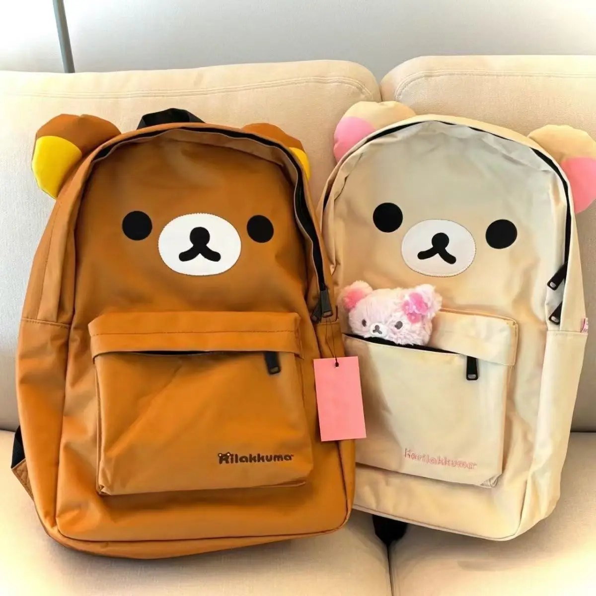 New Cartoon Rilakkumas Backpack Korilakkuma Embroidery Waterproof Nylon Backbag Large Capacity Girls Boys Student School Bag