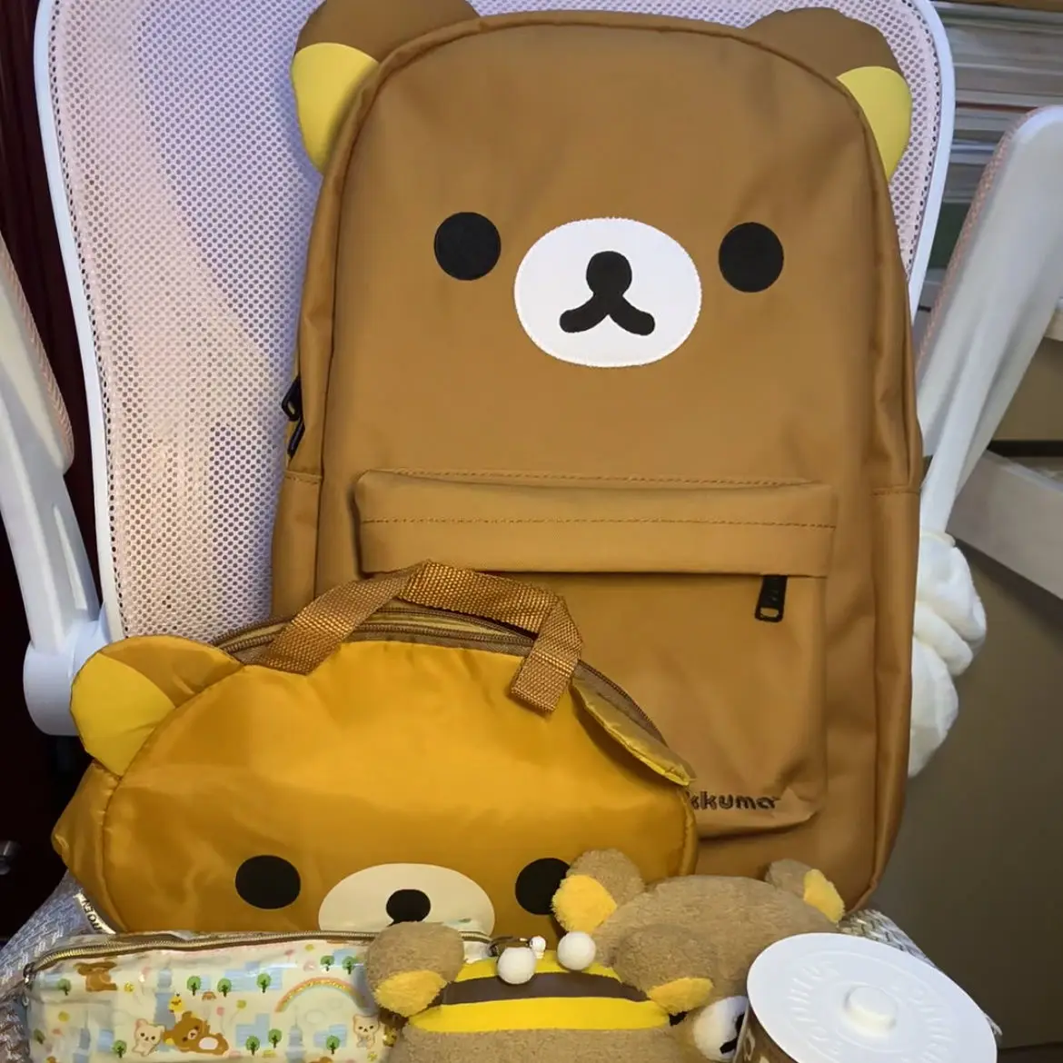 New Cartoon Rilakkumas Backpack Korilakkuma Embroidery Waterproof Nylon Backbag Large Capacity Girls Boys Student School Bag