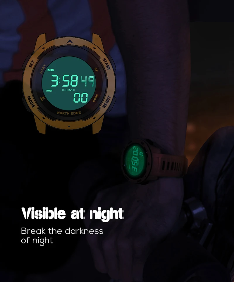NORTH EDGE Mens Digital Watch Women Sportswatch Dual Time Running Pedometer Countdown Waterproof 50m Alarm Military Clock
