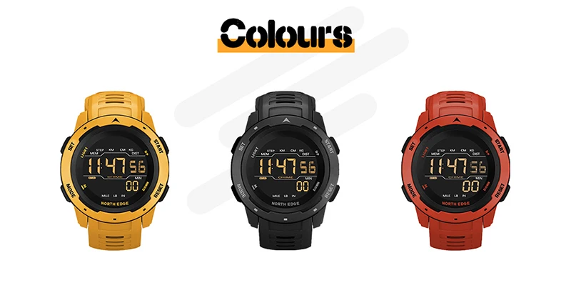 NORTH EDGE Mens Digital Watch Women Sportswatch Dual Time Running Pedometer Countdown Waterproof 50m Alarm Military Clock