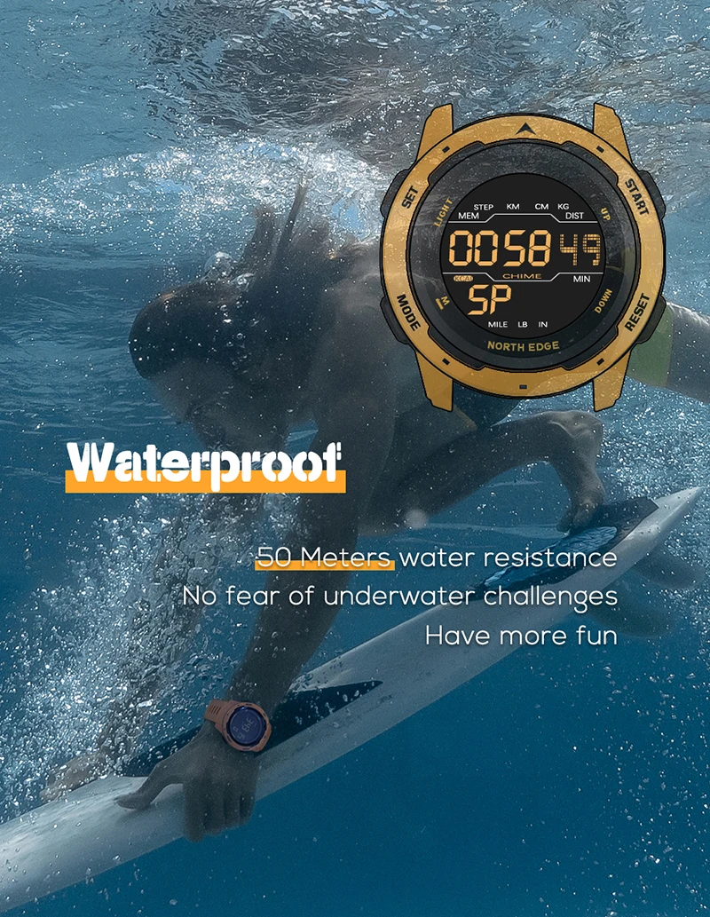 NORTH EDGE Mens Digital Watch Women Sportswatch Dual Time Running Pedometer Countdown Waterproof 50m Alarm Military Clock