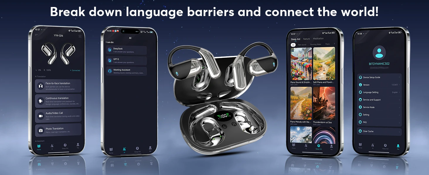 Q16H3 Bluetooth V6.1 AI Translation Earphones OWS Sport Headphone Comfortable Ultra-light Earhook Wireless Headphone with Mic