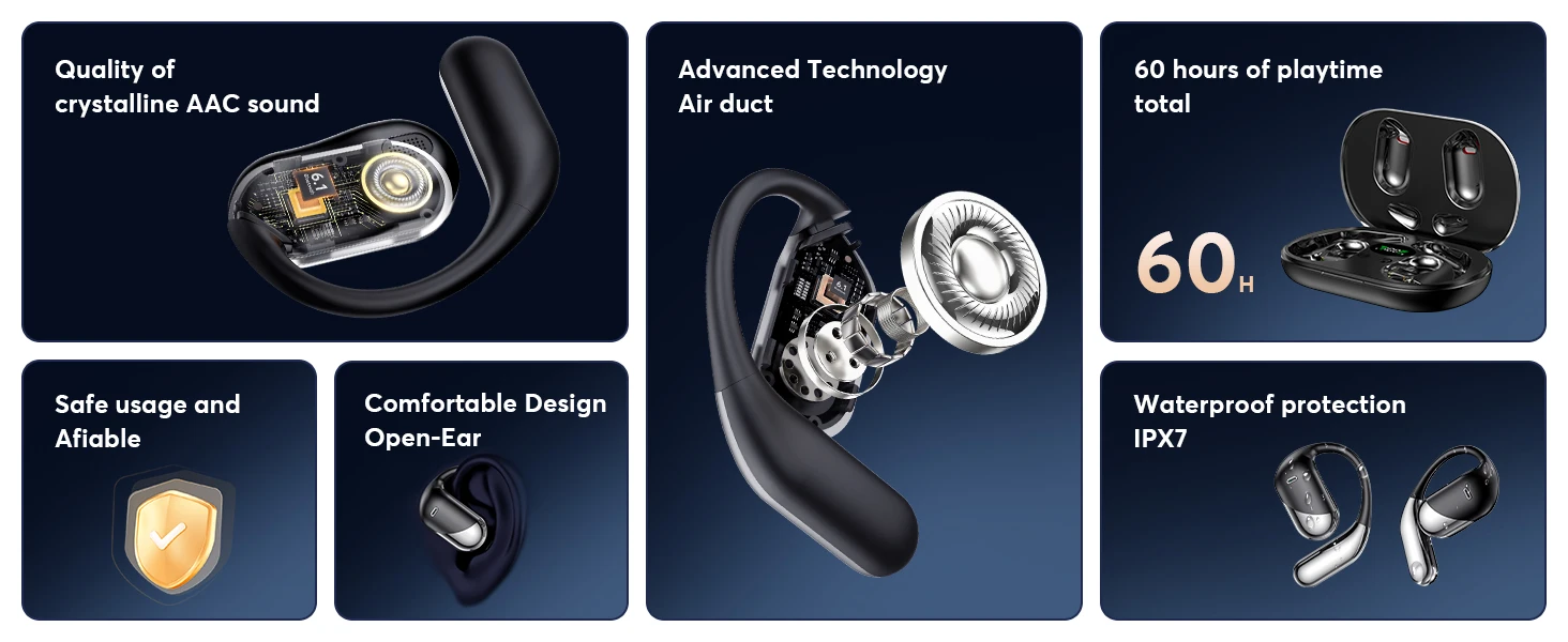 Q16H3 Bluetooth V6.1 AI Translation Earphones OWS Sport Headphone Comfortable Ultra-light Earhook Wireless Headphone with Mic
