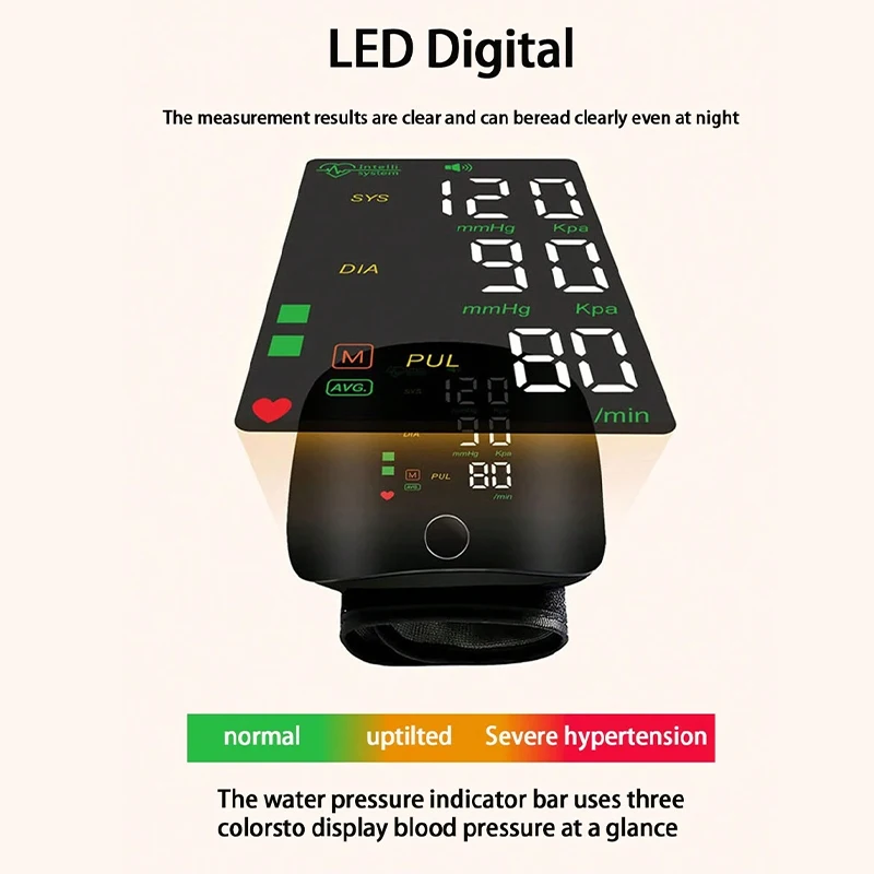 Rechargeable Blood Pressure Monitor 2 Users Medical Tonometer Wrist Cuff Digital Irregular Pulse Heart Rate Tensiometer