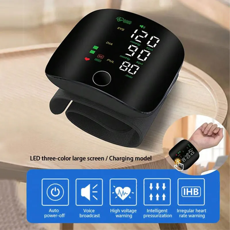 Rechargeable Blood Pressure Monitor 2 Users Medical Tonometer Wrist Cuff Digital Irregular Pulse Heart Rate Tensiometer