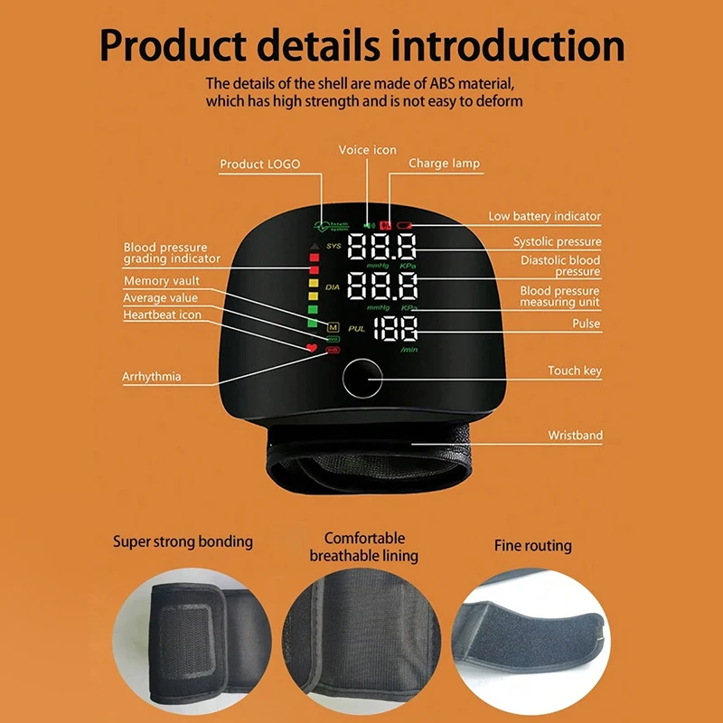 Rechargeable Blood Pressure Monitor 2 Users Medical Tonometer Wrist Cuff Digital Irregular Pulse Heart Rate Tensiometer