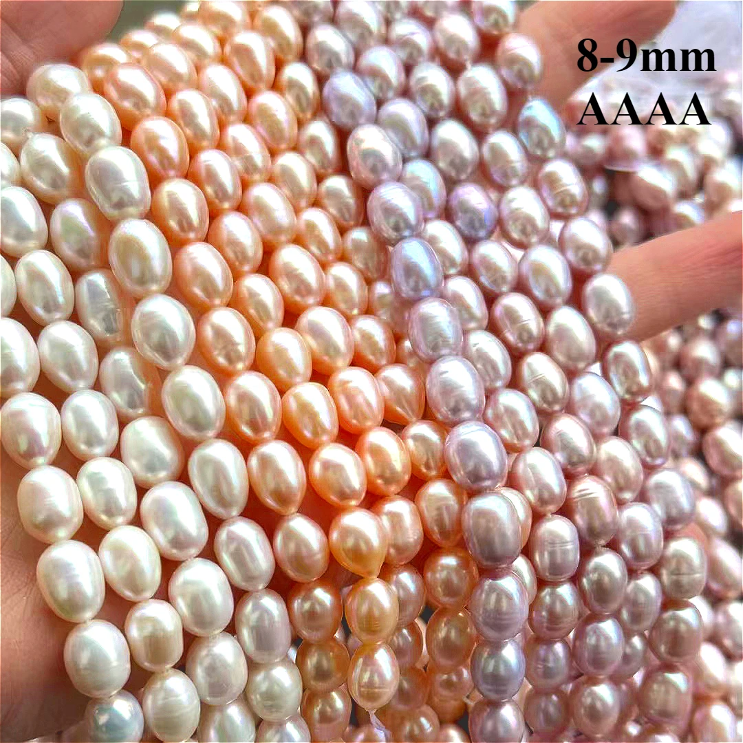 4A Grade Freshwater Rice Pearls 8-9mm Natural White Pink Purple Loose Beads Jewelry Making Supplies for Women DIY Necklace Brace
