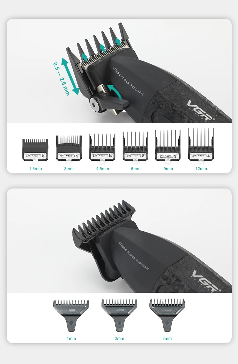 VGR Hair Trimmer Professional Hair Cutting Machine 9000 RPM Barber Shaver Cordless Hair Clipper LED Trimmer for Men V-640 S3