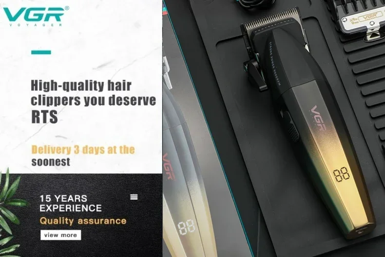 VGR Hair Trimmer Professional Hair Cutting Machine 9000 RPM Barber Shaver Cordless Hair Clipper LED Trimmer for Men V-640 S3