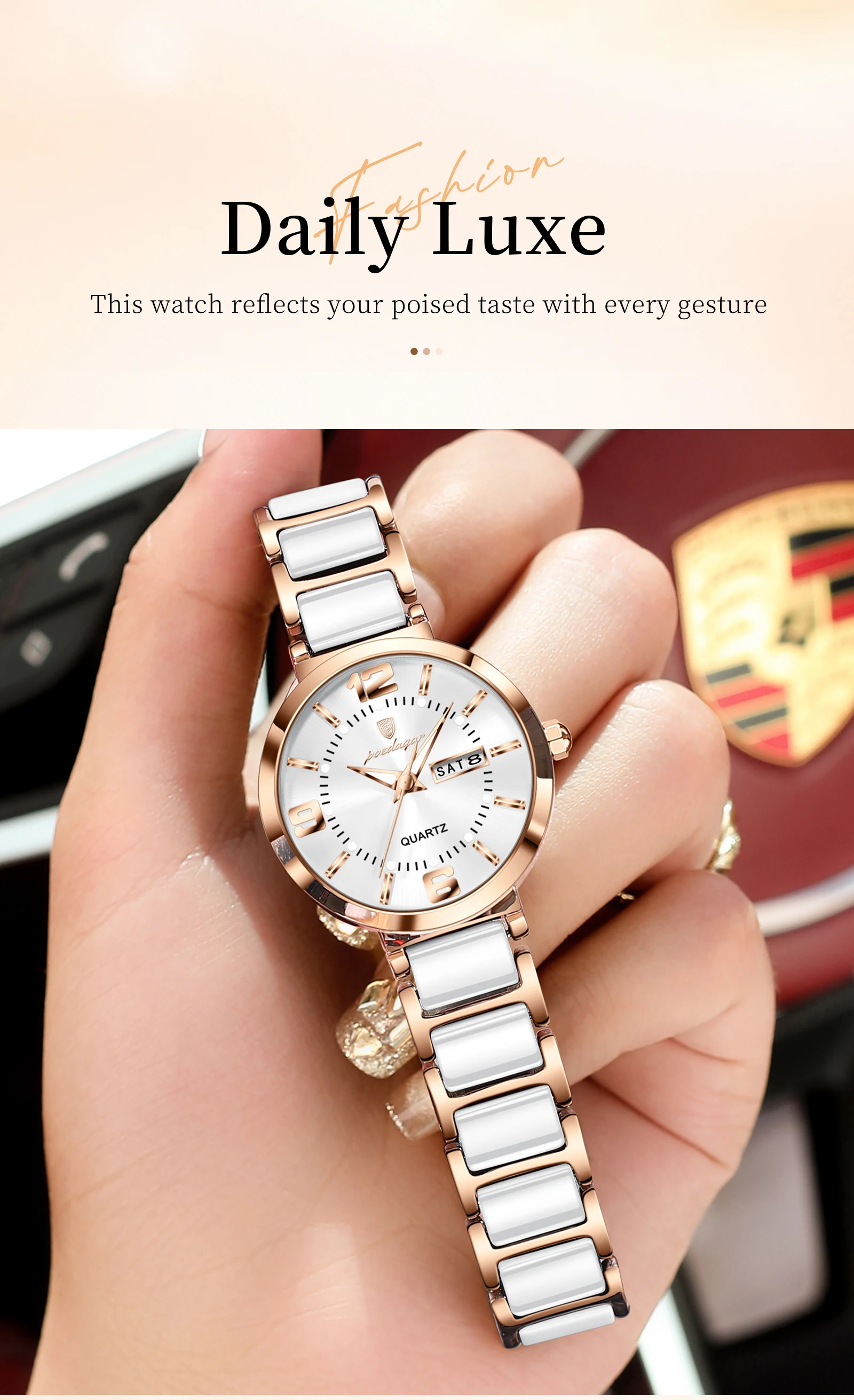 POEDAGAR Top Original Woman Clock Waterproof Quartz Elegant Ladies Wristwatch Stainless Steel Week Date Fashion Women's Watches