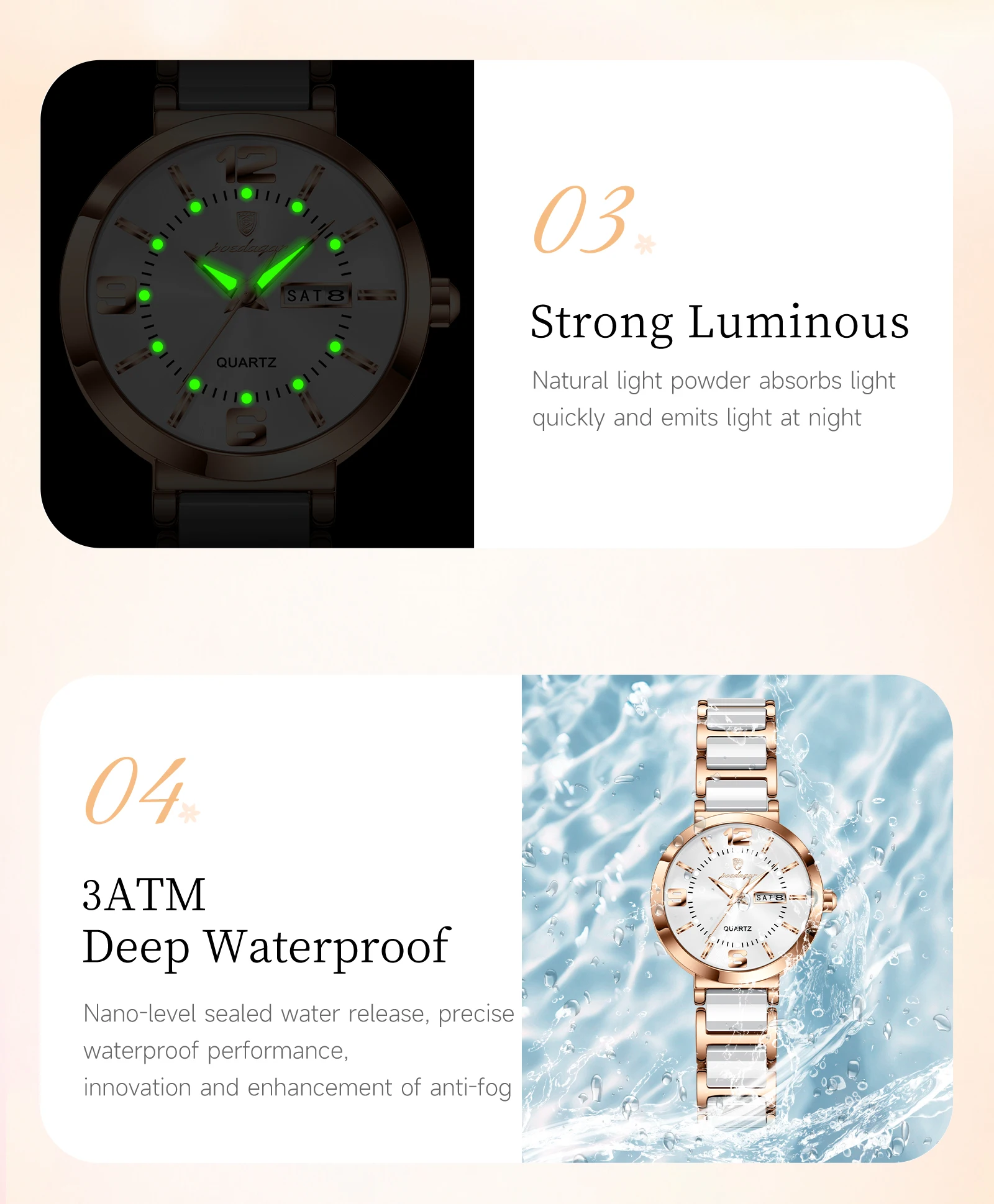 POEDAGAR Top Original Woman Clock Waterproof Quartz Elegant Ladies Wristwatch Stainless Steel Week Date Fashion Women's Watches