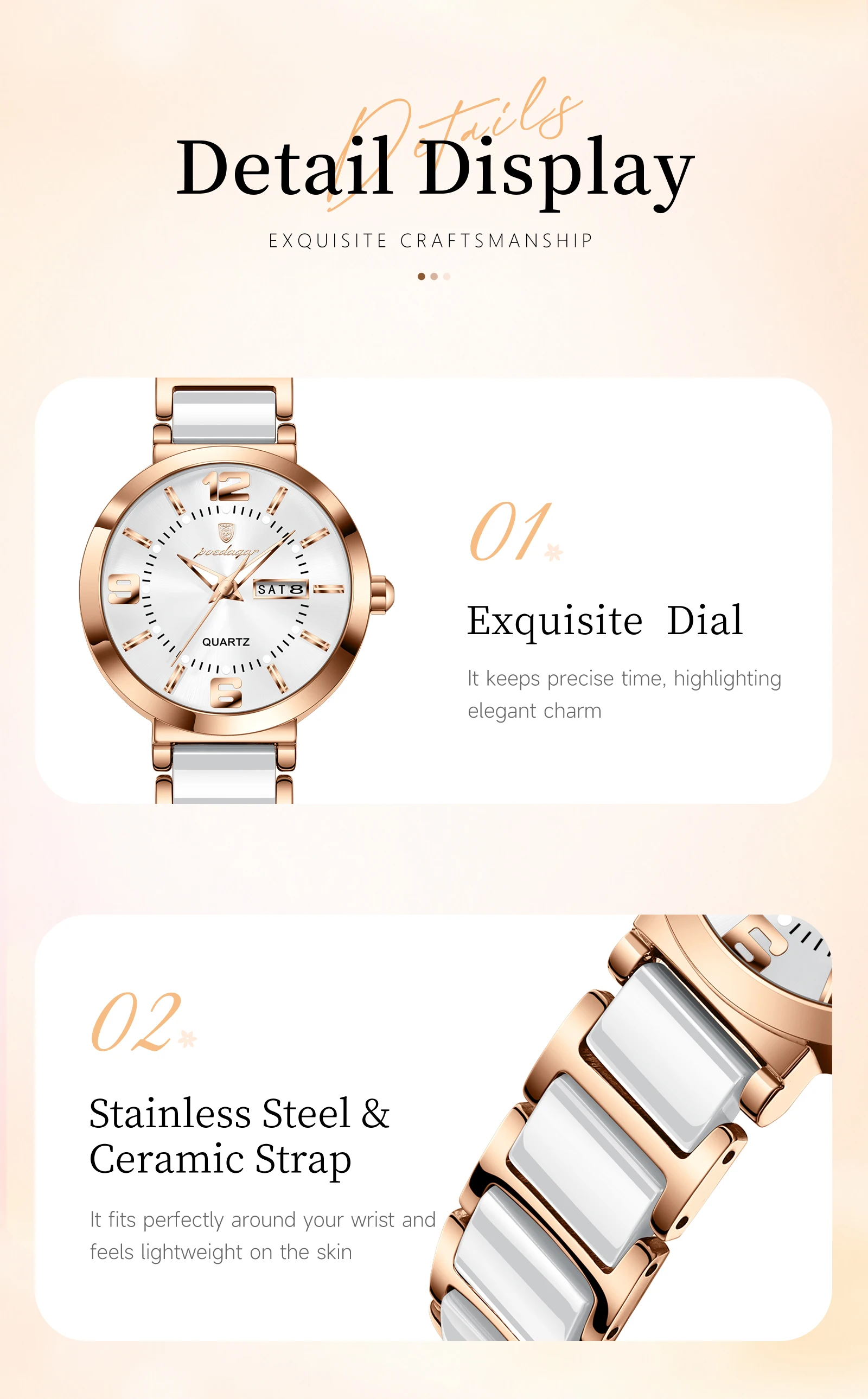 POEDAGAR Top Original Woman Clock Waterproof Quartz Elegant Ladies Wristwatch Stainless Steel Week Date Fashion Women's Watches