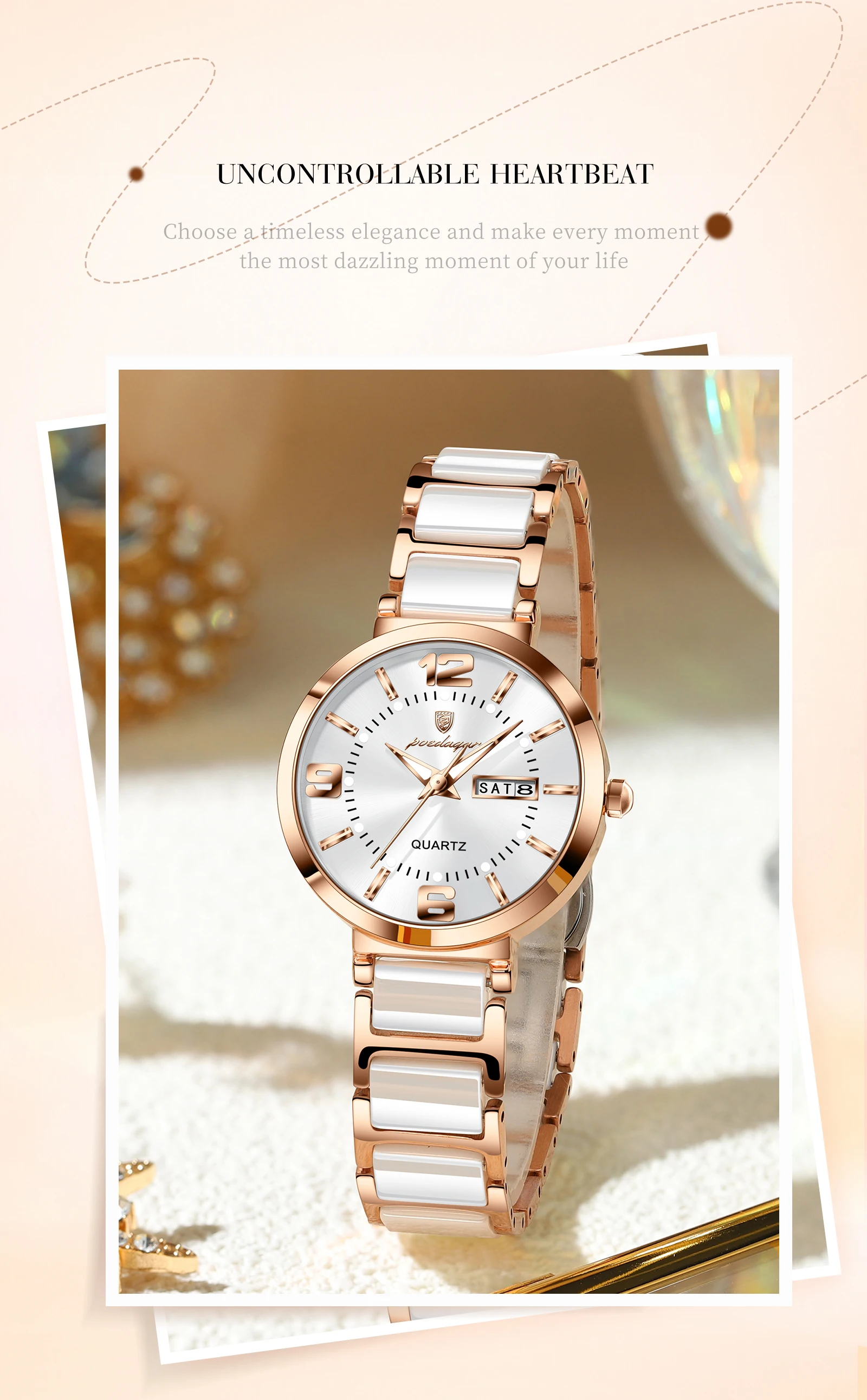 POEDAGAR Top Original Woman Clock Waterproof Quartz Elegant Ladies Wristwatch Stainless Steel Week Date Fashion Women's Watches