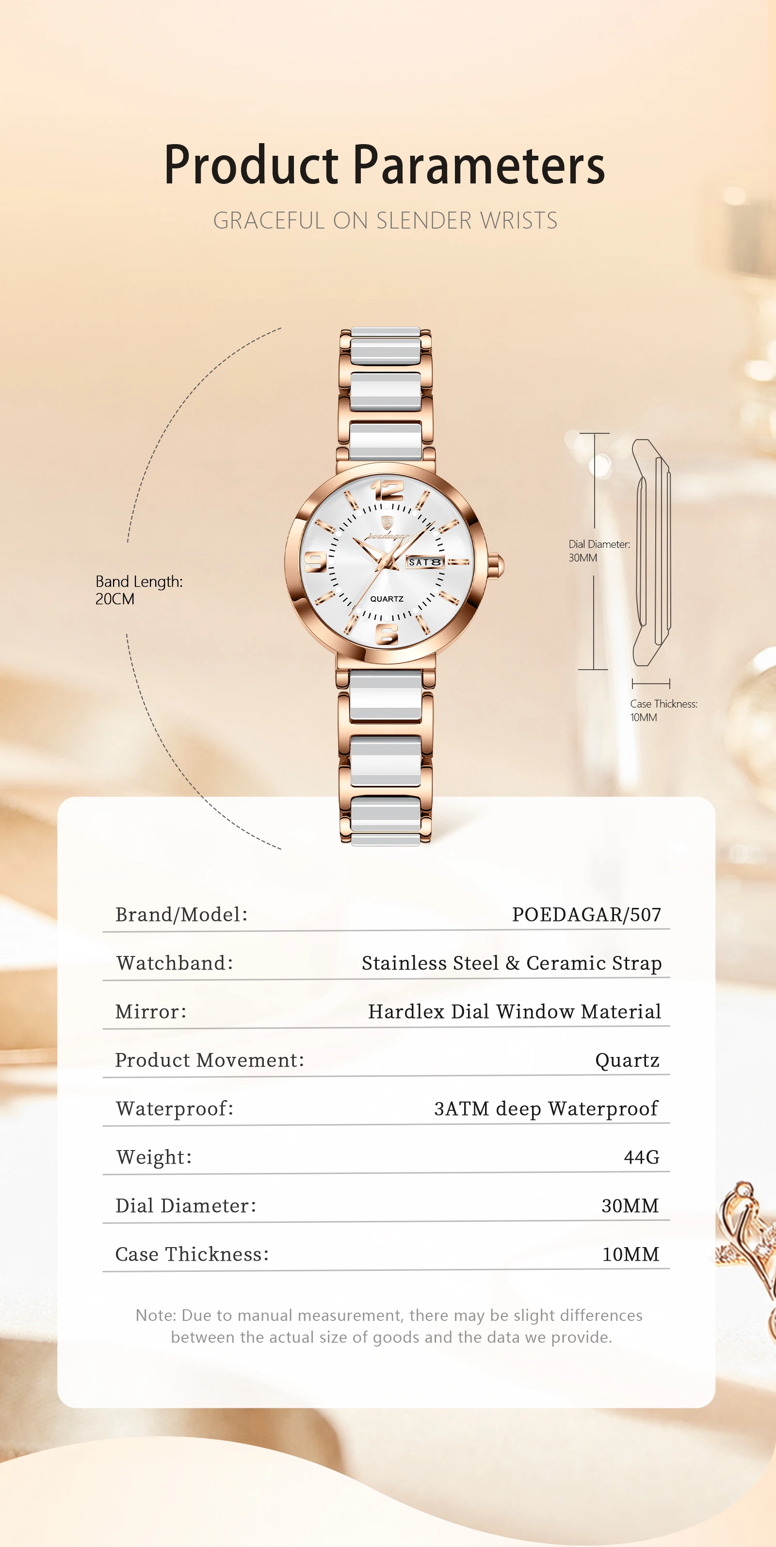 POEDAGAR Top Original Woman Clock Waterproof Quartz Elegant Ladies Wristwatch Stainless Steel Week Date Fashion Women's Watches