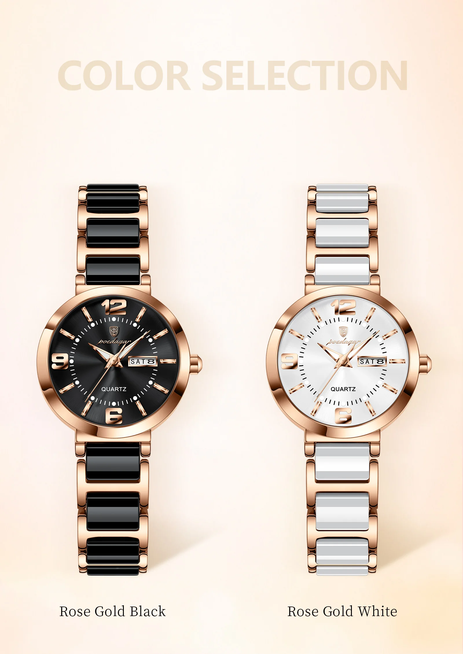POEDAGAR Top Original Woman Clock Waterproof Quartz Elegant Ladies Wristwatch Stainless Steel Week Date Fashion Women's Watches