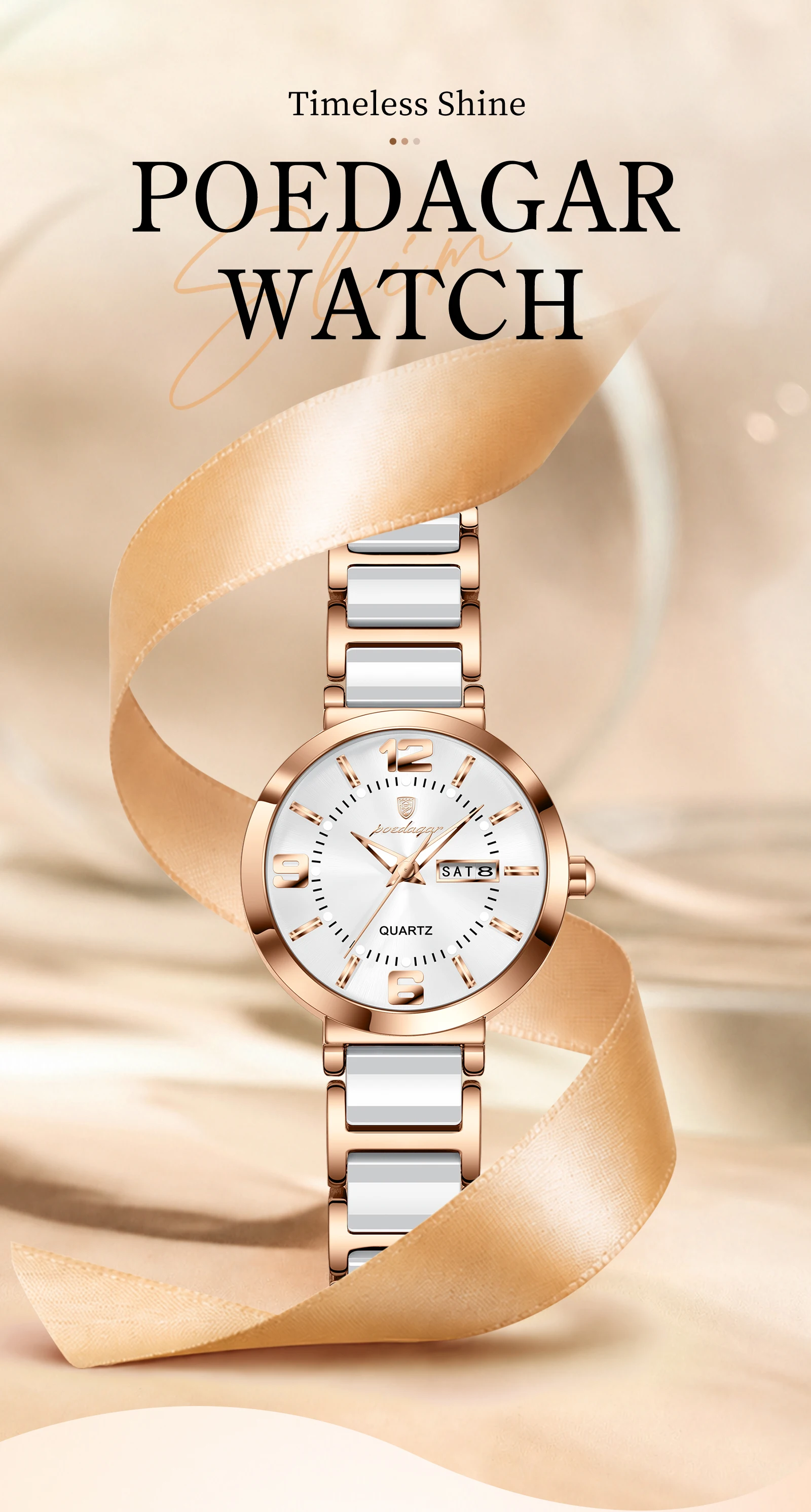 POEDAGAR Top Original Woman Clock Waterproof Quartz Elegant Ladies Wristwatch Stainless Steel Week Date Fashion Women's Watches
