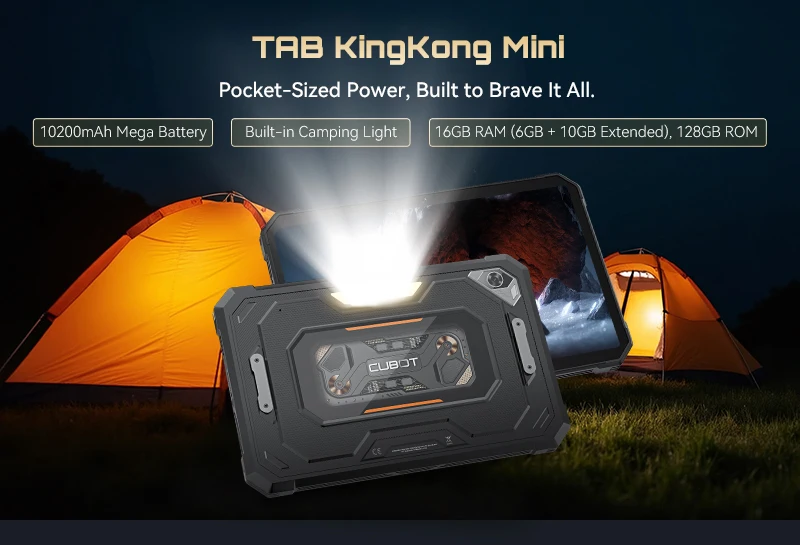 Android Tablet Cubot TAB KingKong Mini, 10200mAh Mega Battery 16GB(6+10),128GB, Camping Light, 8.68-inch Screen, 48MP Camera,GPS
