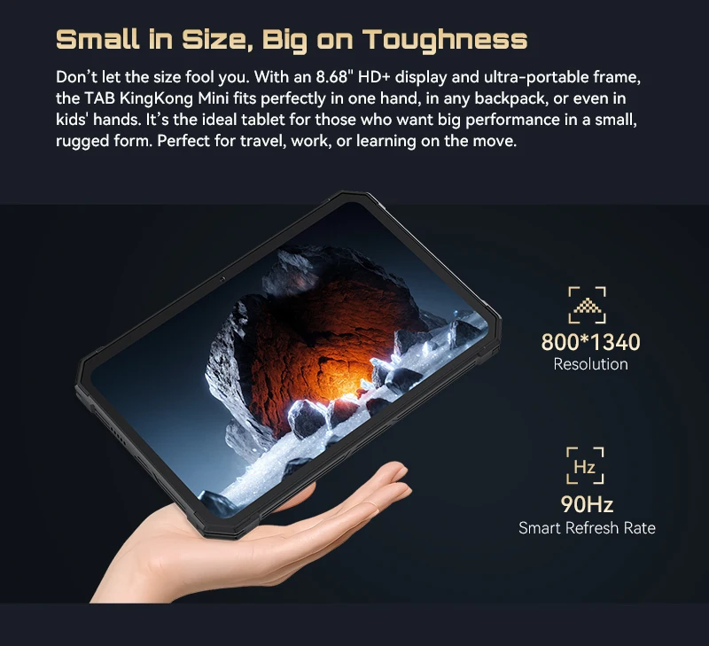 Android Tablet Cubot TAB KingKong Mini, 10200mAh Mega Battery 16GB(6+10),128GB, Camping Light, 8.68-inch Screen, 48MP Camera,GPS
