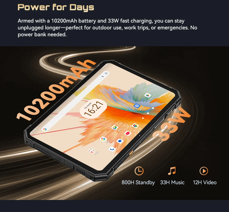 Android Tablet Cubot TAB KingKong Mini, 10200mAh Mega Battery 16GB(6+10),128GB, Camping Light, 8.68-inch Screen, 48MP Camera,GPS