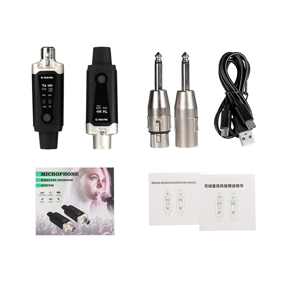 Wireless Transmitter System G-MARK GX1.1 UHF Microphone XLR Adapter 16 Channels Audio Receiver For 48V Phantom Power Condens