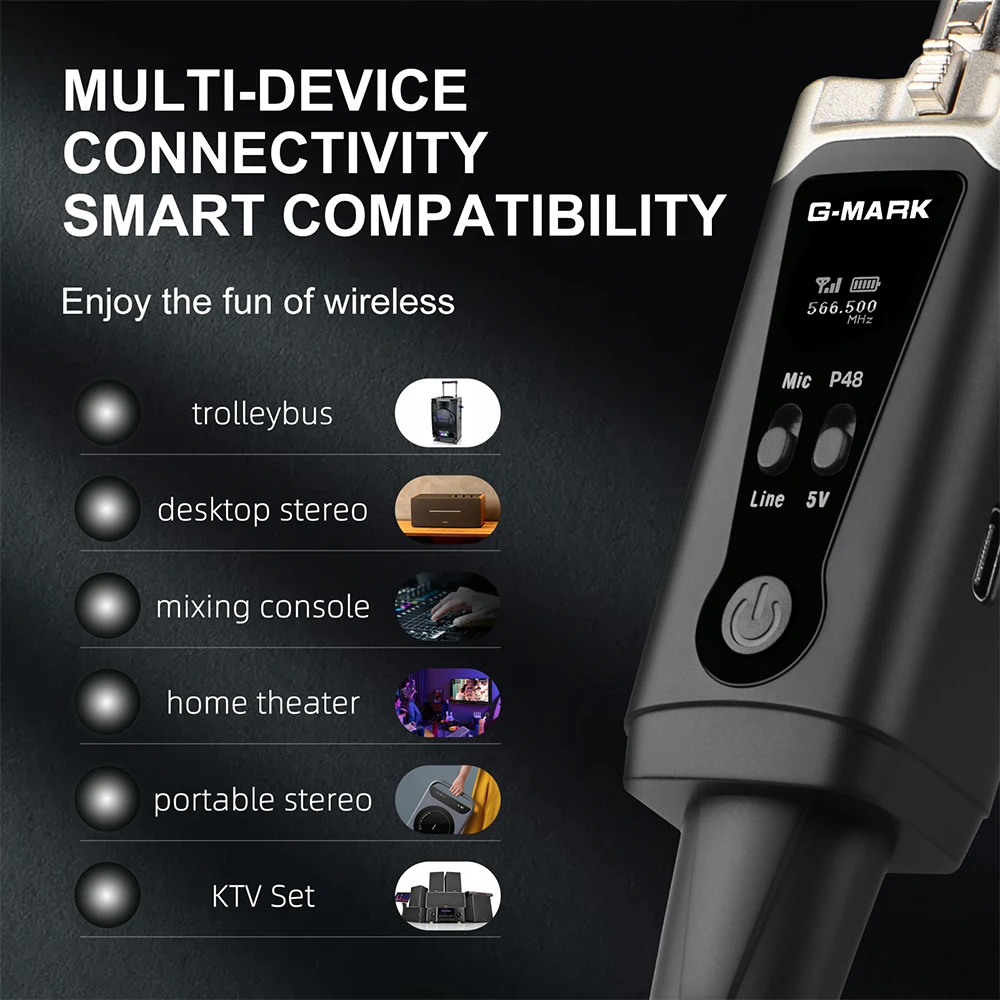 Wireless Transmitter System G-MARK GX1.1 UHF Microphone XLR Adapter 16 Channels Audio Receiver For 48V Phantom Power Condens
