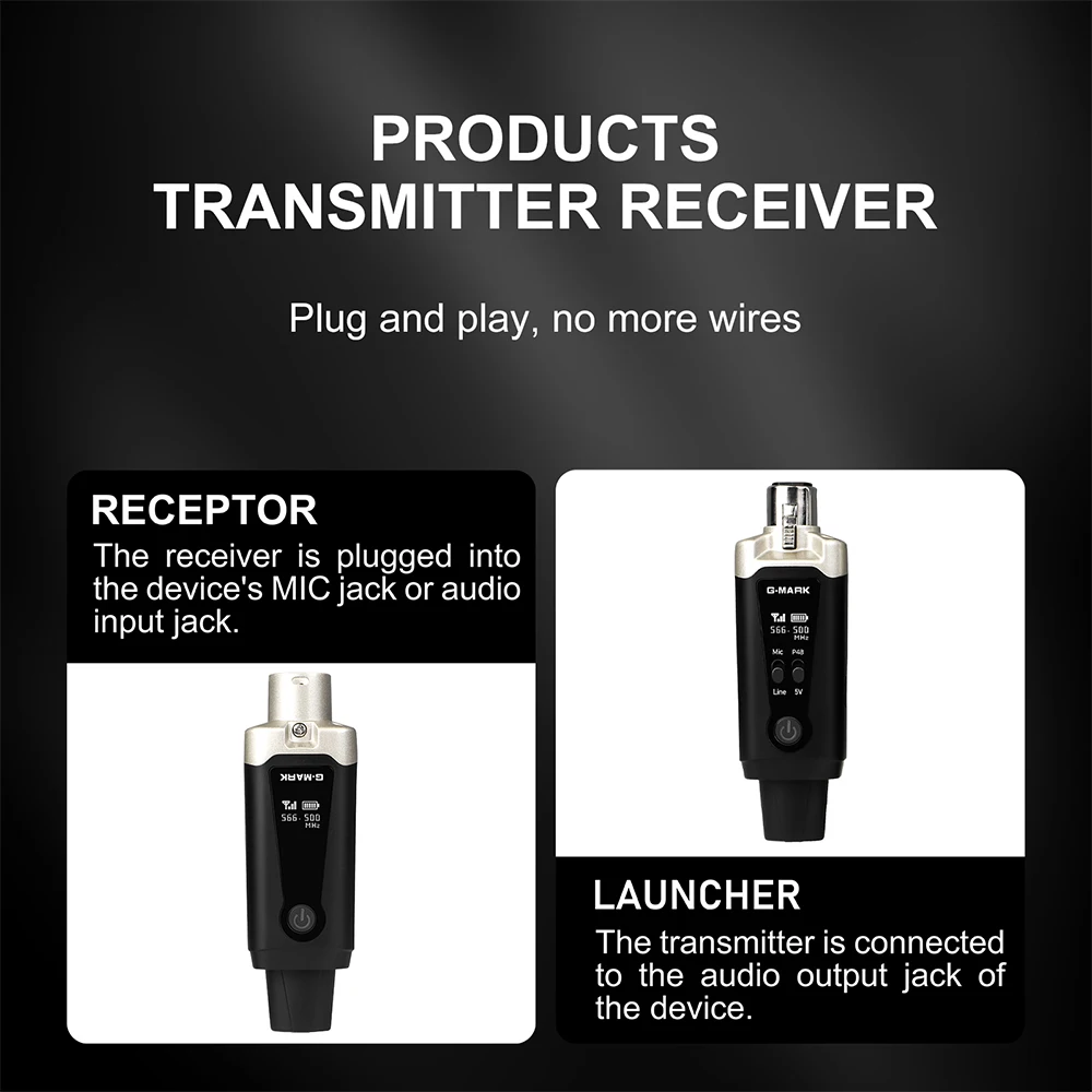 Wireless Transmitter System G-MARK GX1.1 UHF Microphone XLR Adapter 16 Channels Audio Receiver For 48V Phantom Power Condens