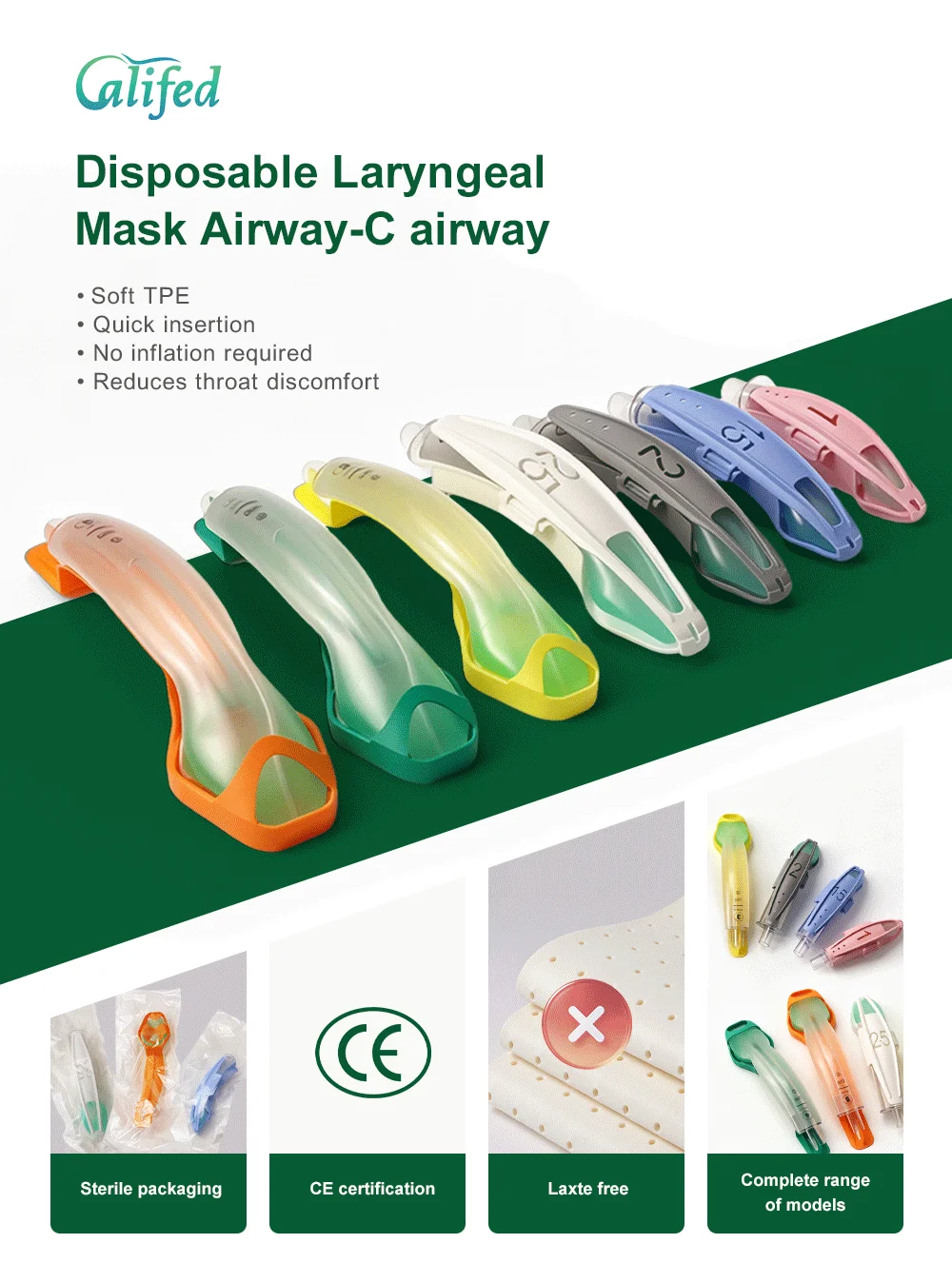Califed TPE Non-inflatable Laryngeal Mask Airway Compatible With Igel Sterilized LMA Emergency Supraglottic Airway Device