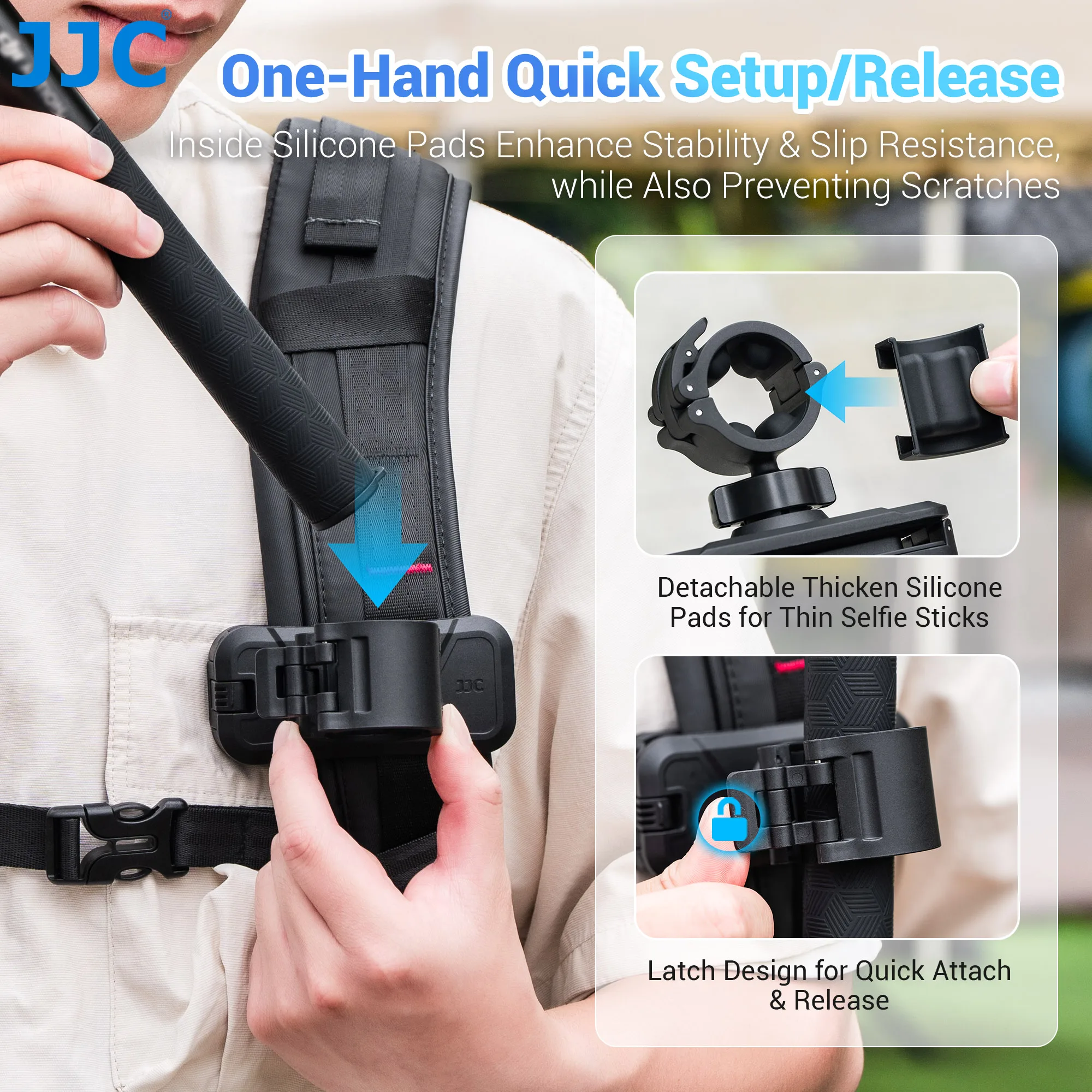 JJC Selfie Stick Holster Backpack Clip Mount for Insta360 X5 X4 ACE Pro 2 GO Ultra DJI Action 6 5 GoPro 13 12 11 Accessories