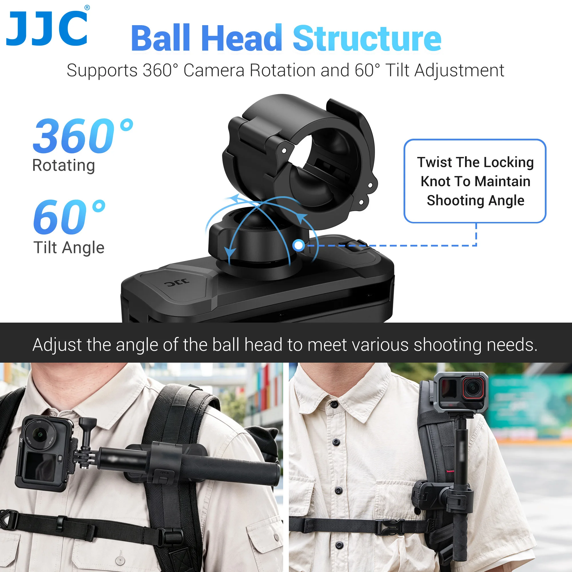 JJC Selfie Stick Holster Backpack Clip Mount for Insta360 X5 X4 ACE Pro 2 GO Ultra DJI Action 6 5 GoPro 13 12 11 Accessories
