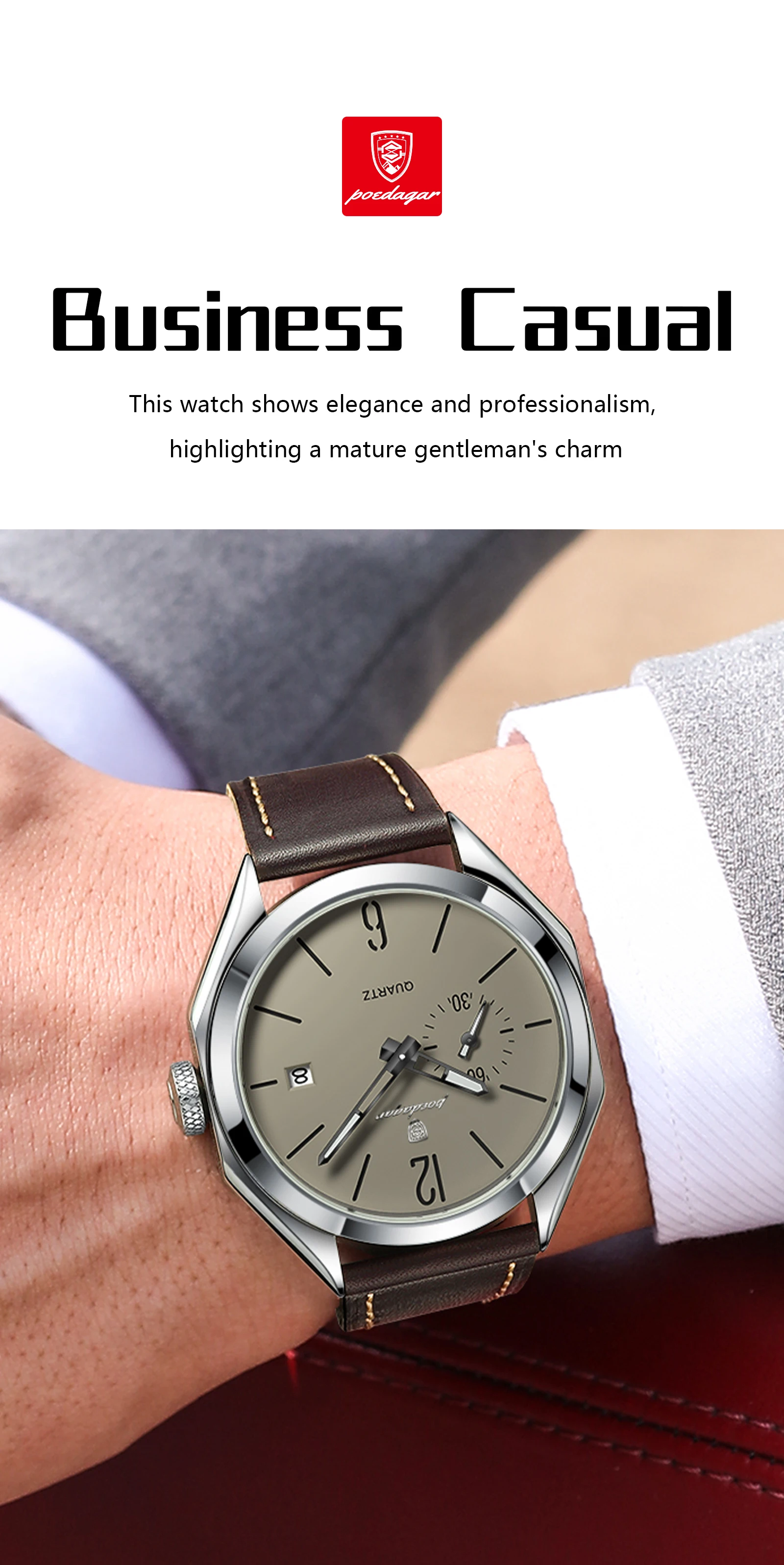 POEDAGAR Top Brand Male Wristwatch Leather Quartz Business Casual Men Watch Waterproof Luminous Date Fashion Men's Watches Reloj