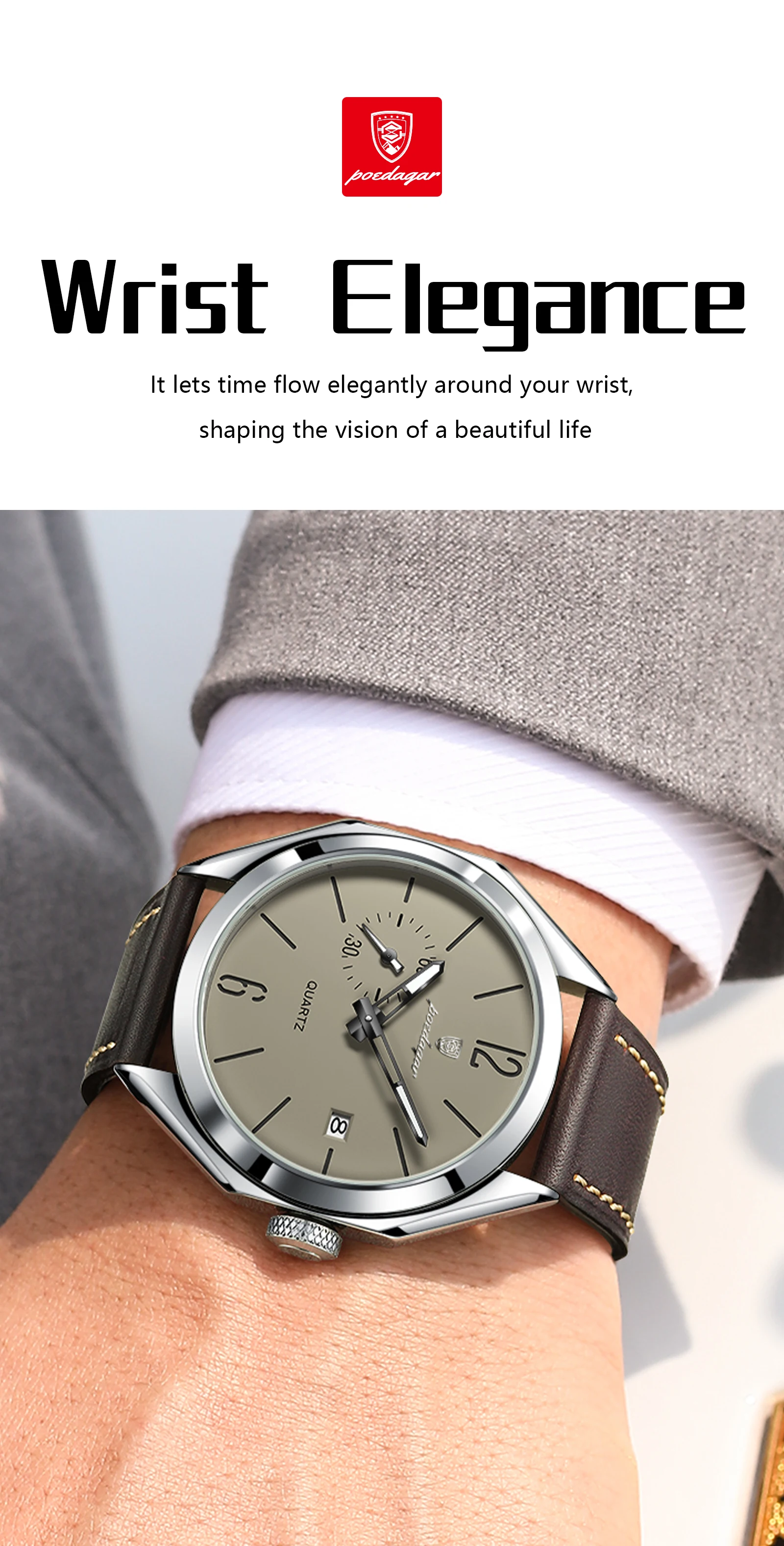 POEDAGAR Top Brand Male Wristwatch Leather Quartz Business Casual Men Watch Waterproof Luminous Date Fashion Men's Watches Reloj
